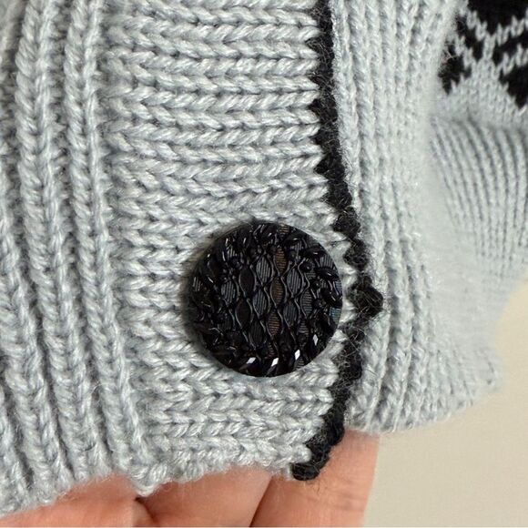 Handmade Knit Light Blue Black Cardigan Sweater M/L - Picture 3 of 9